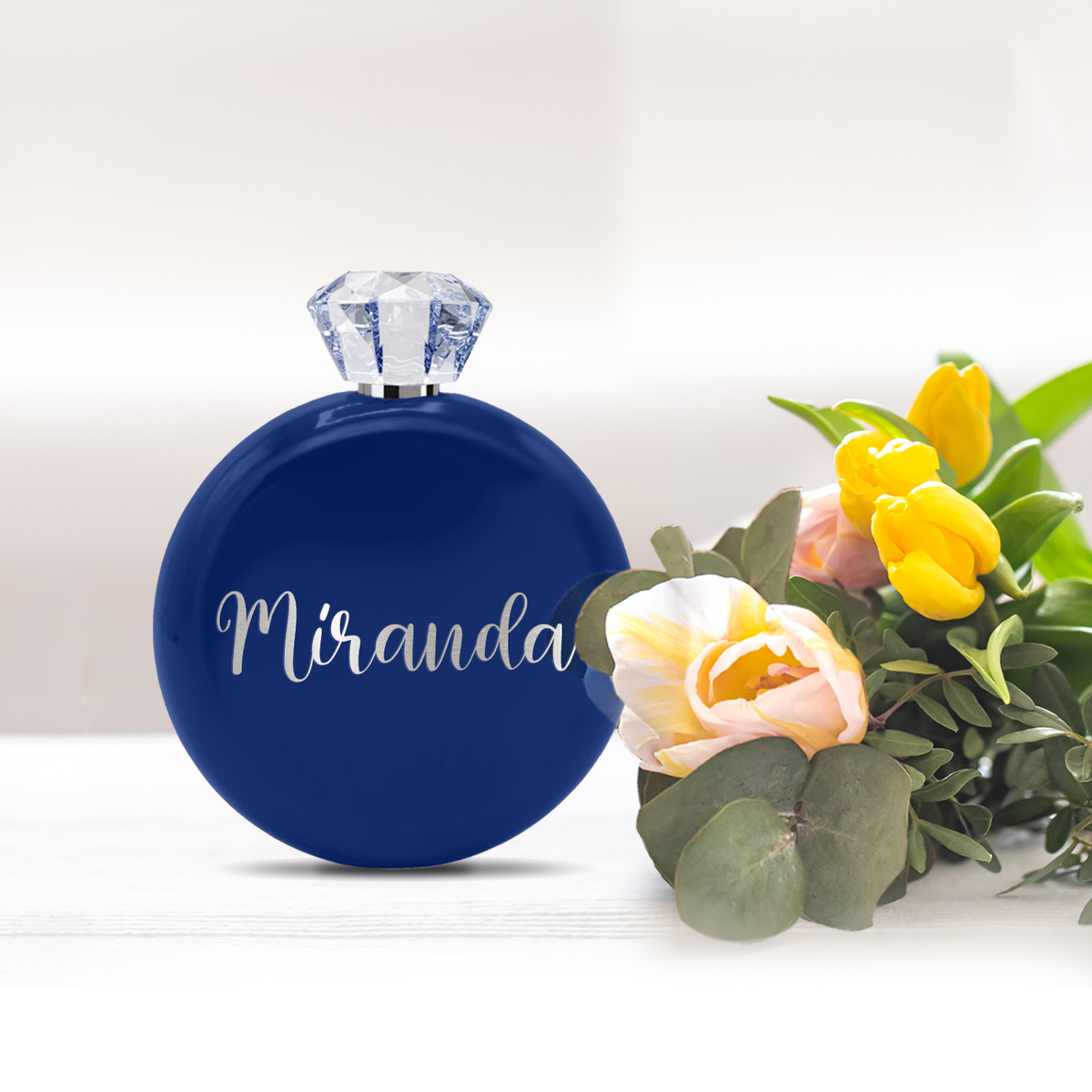 Personalized Blue Gloss 5oz Jewel Liquor Flask