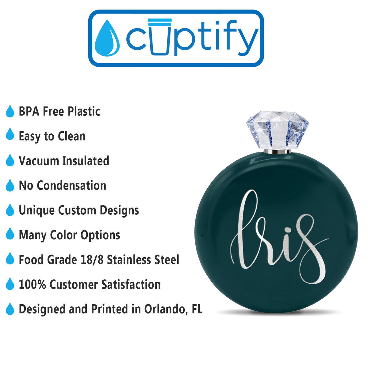 Personalized Blue Sea Gloss 5oz Jewel Liquor Flask