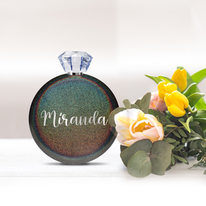 Personalized Black Rainbow Glitter 5oz Jewel Liquor Flask