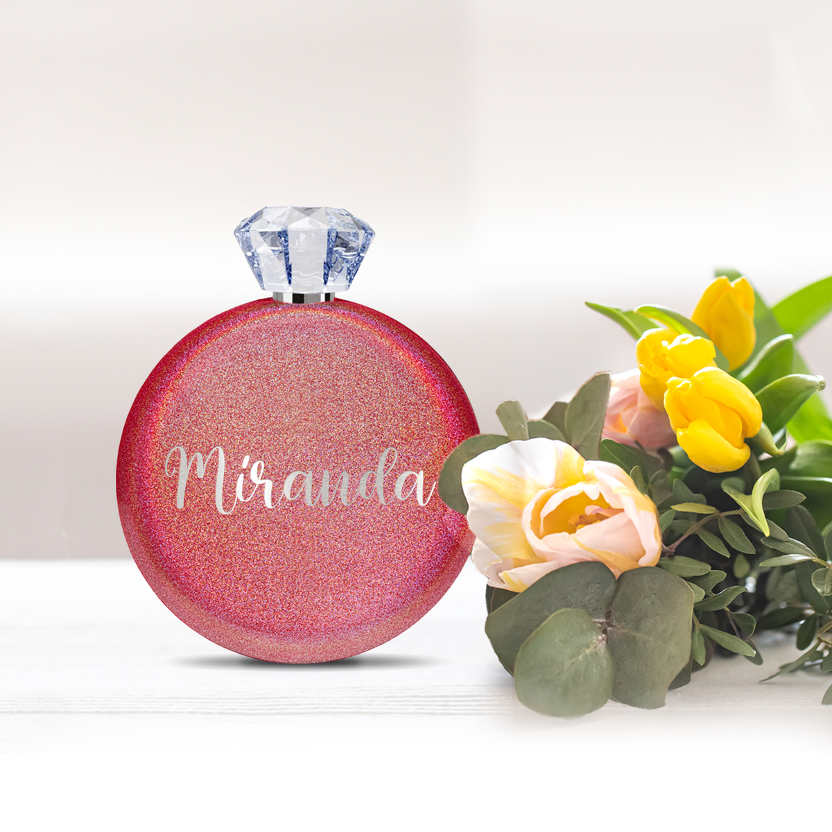 Personalized Cherry Red Glitter 5oz Jewel Liquor Flask