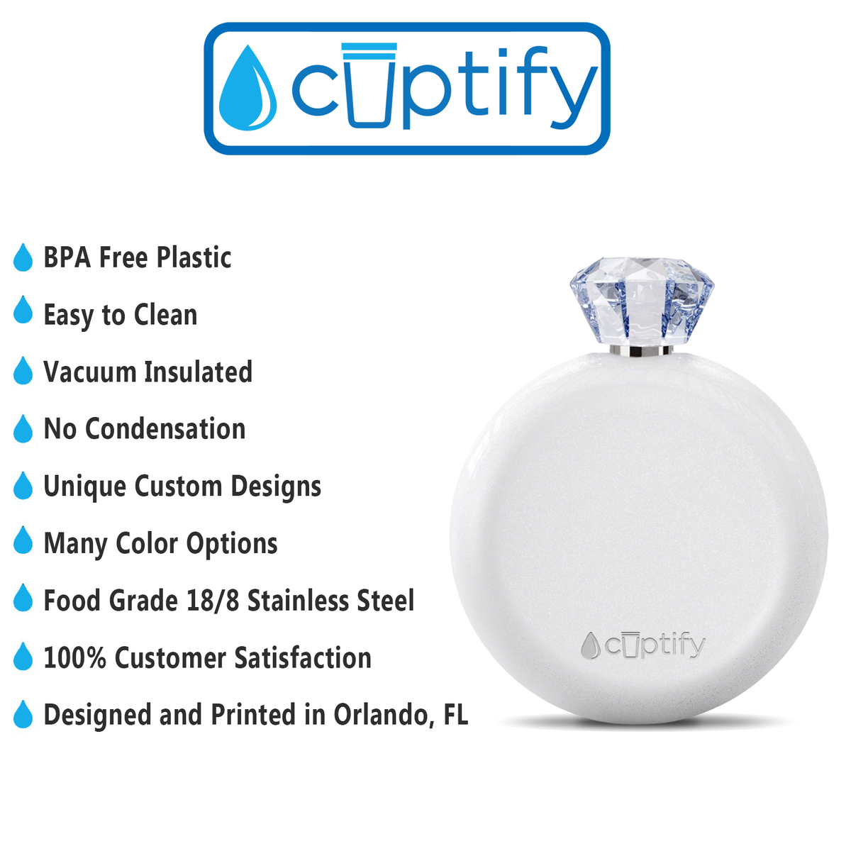 White Glitter 5oz Jewel Liquor Flask