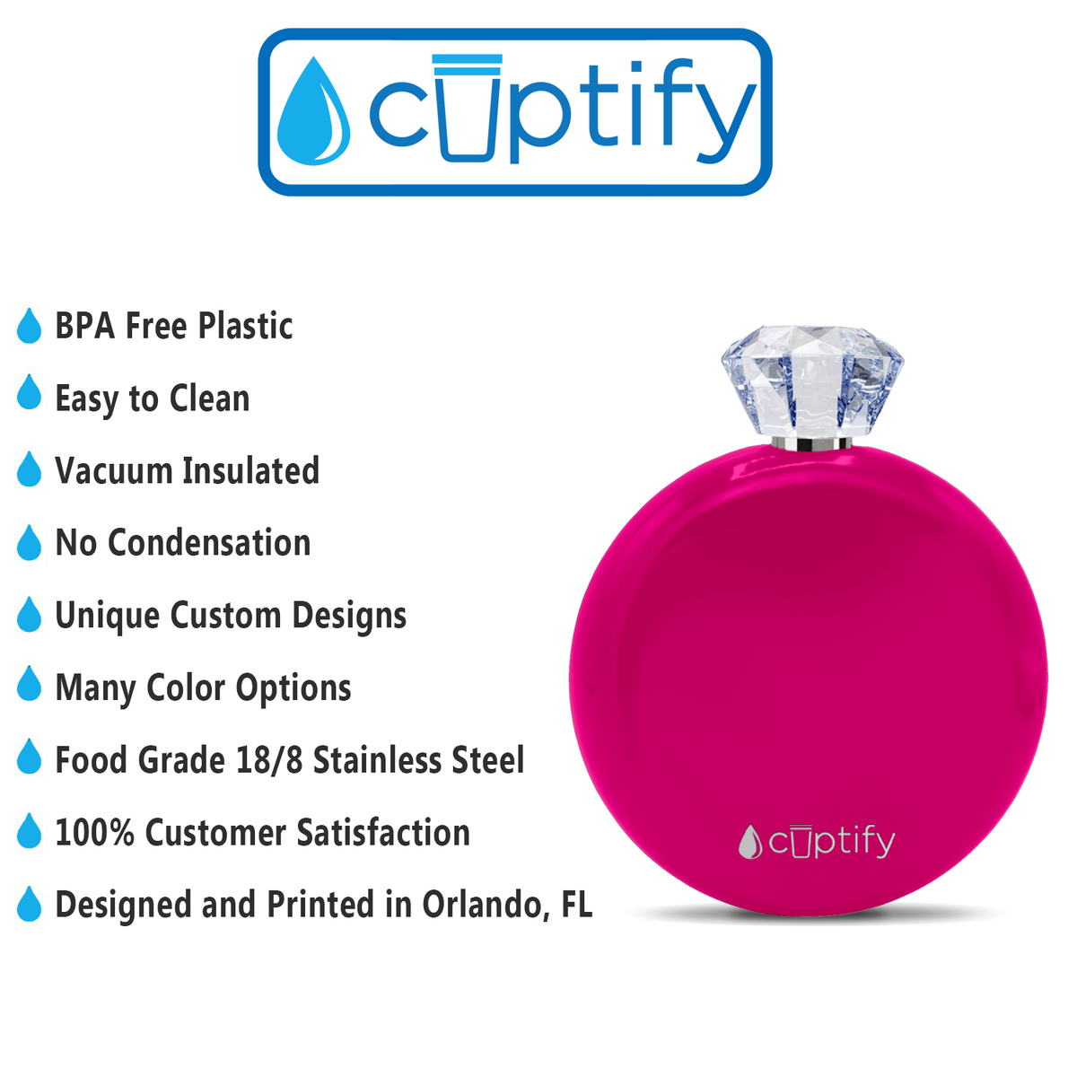 Hot Pink Gloss 5oz Jewel Liquor Flask