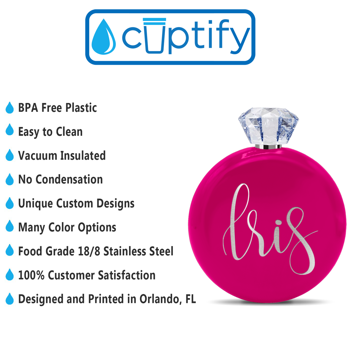 Personalized Hot Pink Gloss 5oz Jewel Liquor Flask