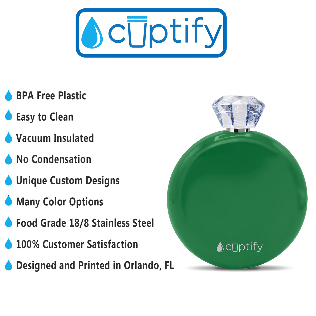 Kelly Green Gloss 5oz Jewel Liquor Flask