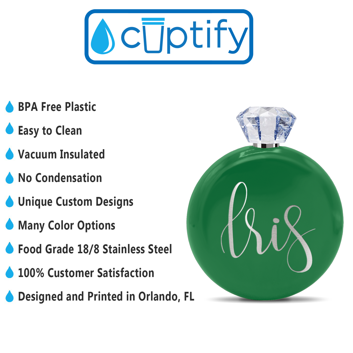 Personalized Kelly Green Gloss 5oz Jewel Liquor Flask