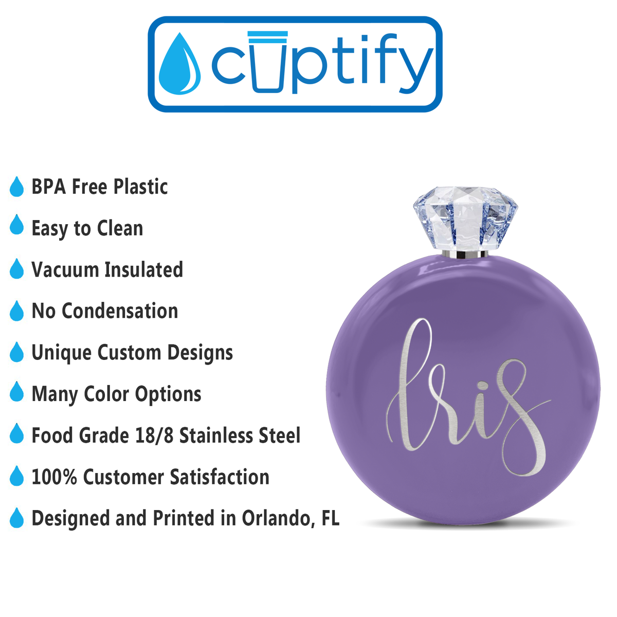 Personalized Lavender Gloss 5oz Jewel Liquor Flask