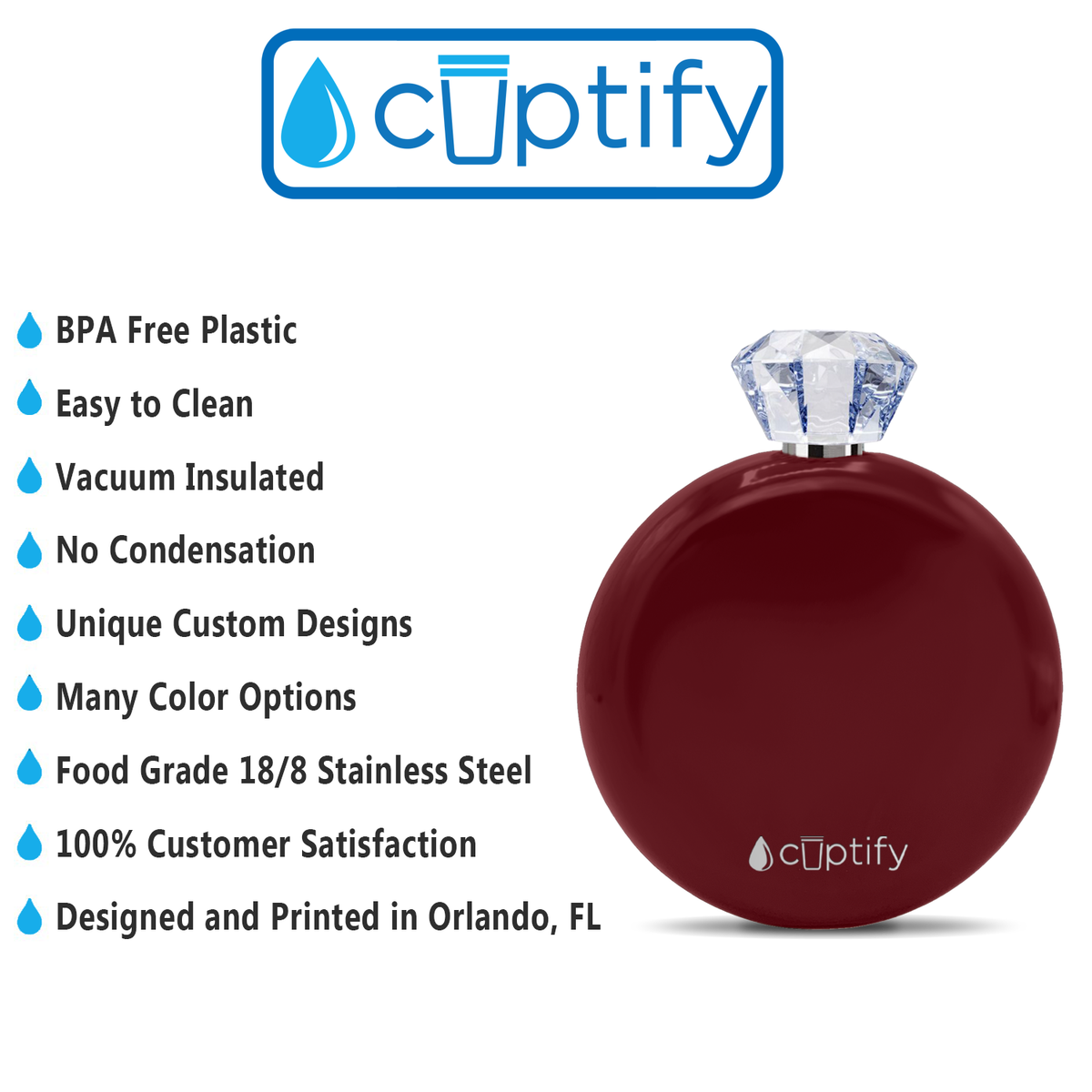 Maroon Gloss 5oz Jewel Liquor Flask