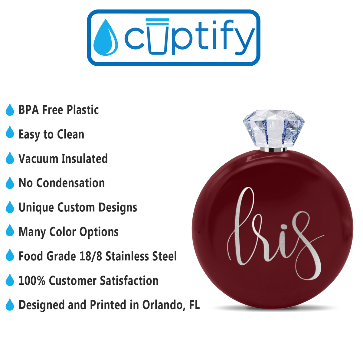 Personalized Maroon Gloss 5oz Jewel Liquor Flask