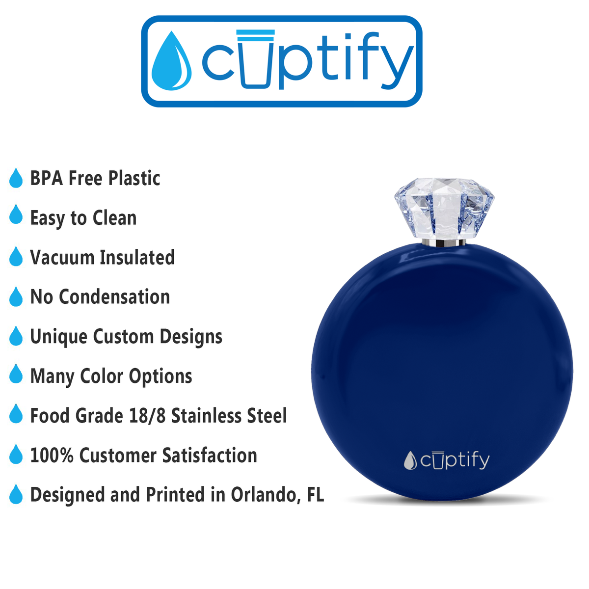 Navy Blue Gloss 5oz Jewel Liquor Flask