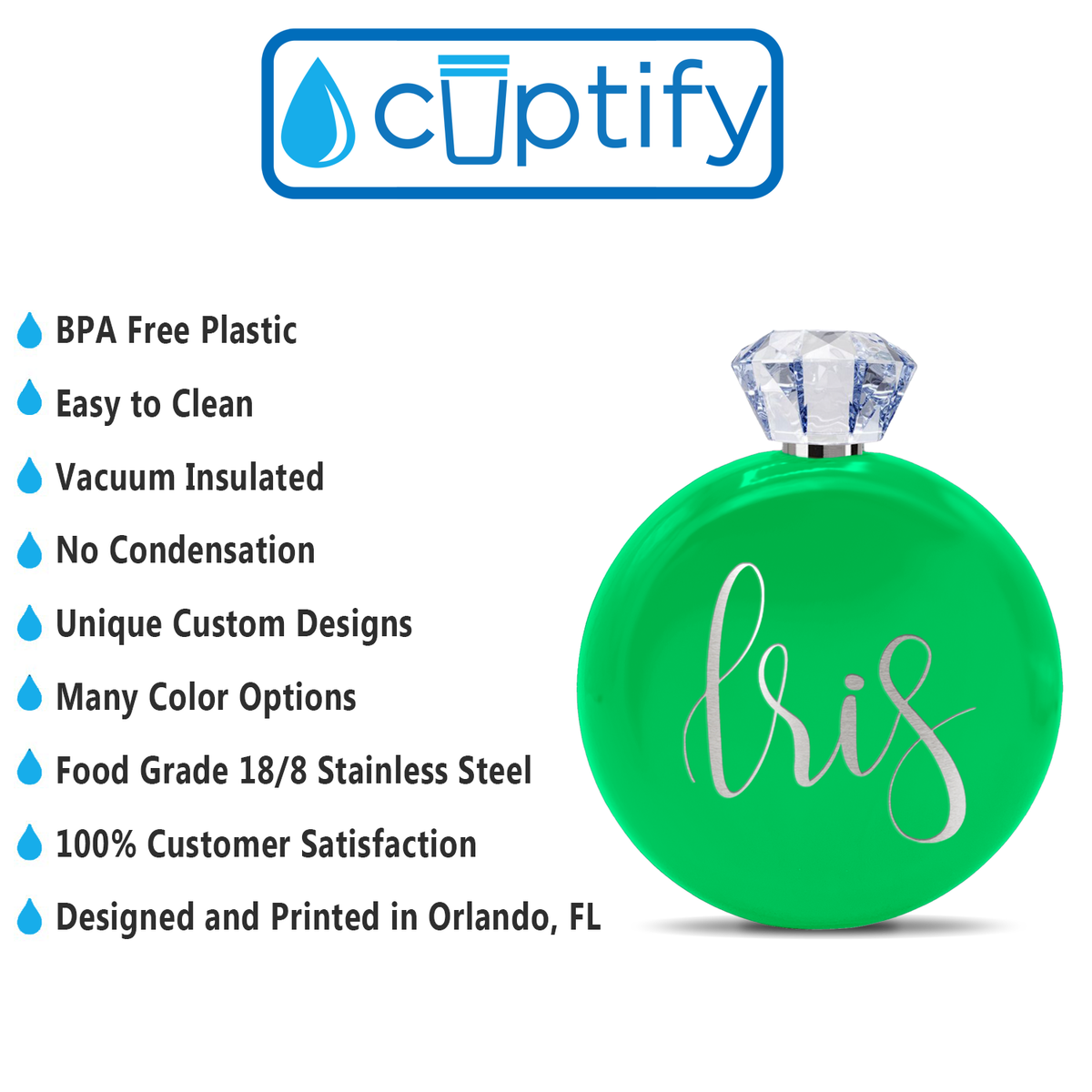 Personalized Neon Green Gloss 5oz Jewel Liquor Flask