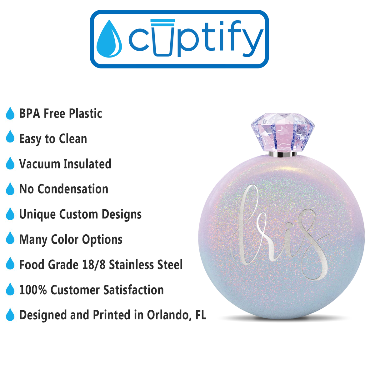 Personalized Ombre Magic Mist Glitter 5oz Jewel Liquor Flask