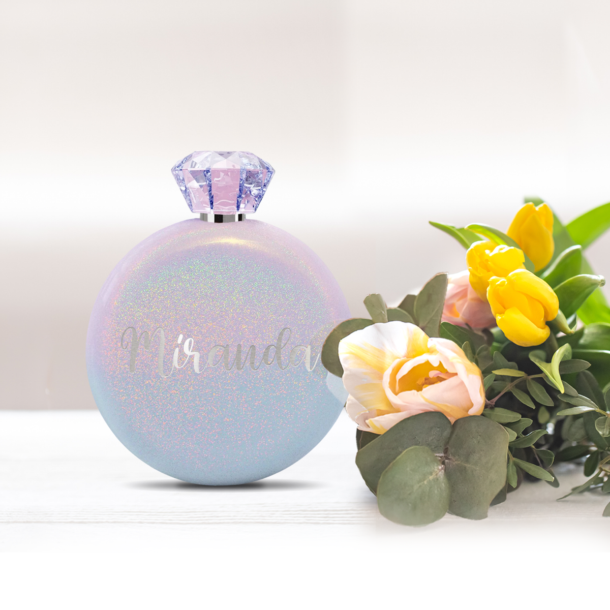 Personalized Ombre Magic Mist Glitter 5oz Jewel Liquor Flask