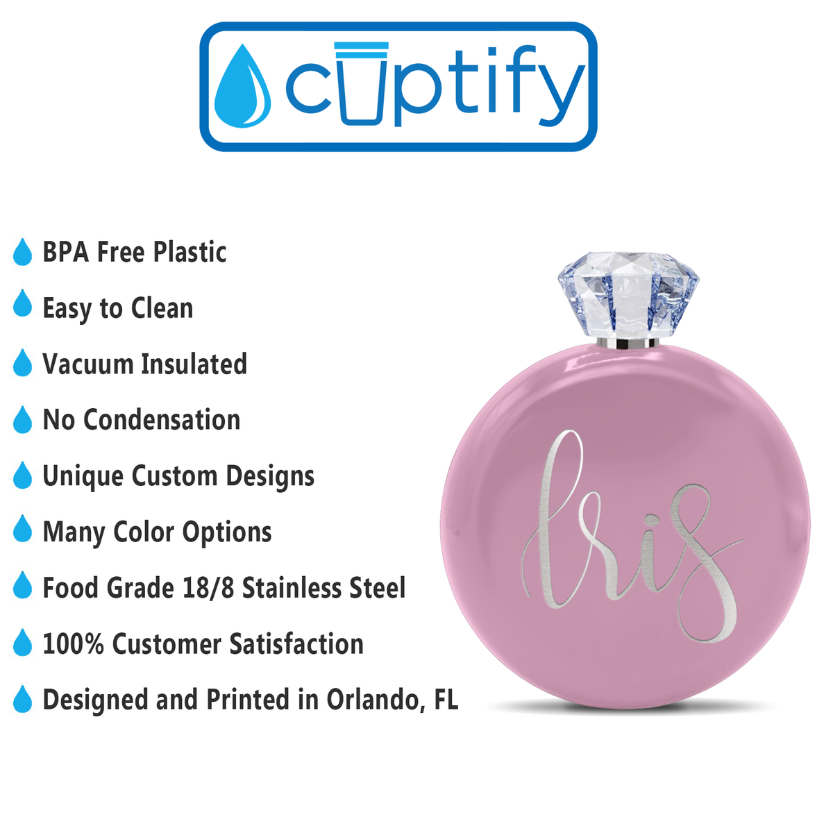 Personalized Pastel Pink Gloss 5oz Jewel Liquor Flask