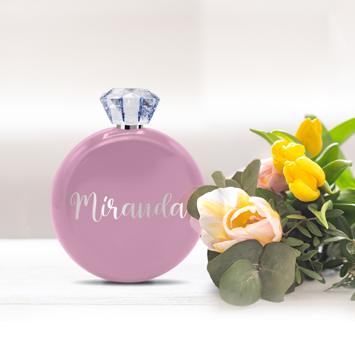 Personalized Pastel Pink Gloss 5oz Jewel Liquor Flask