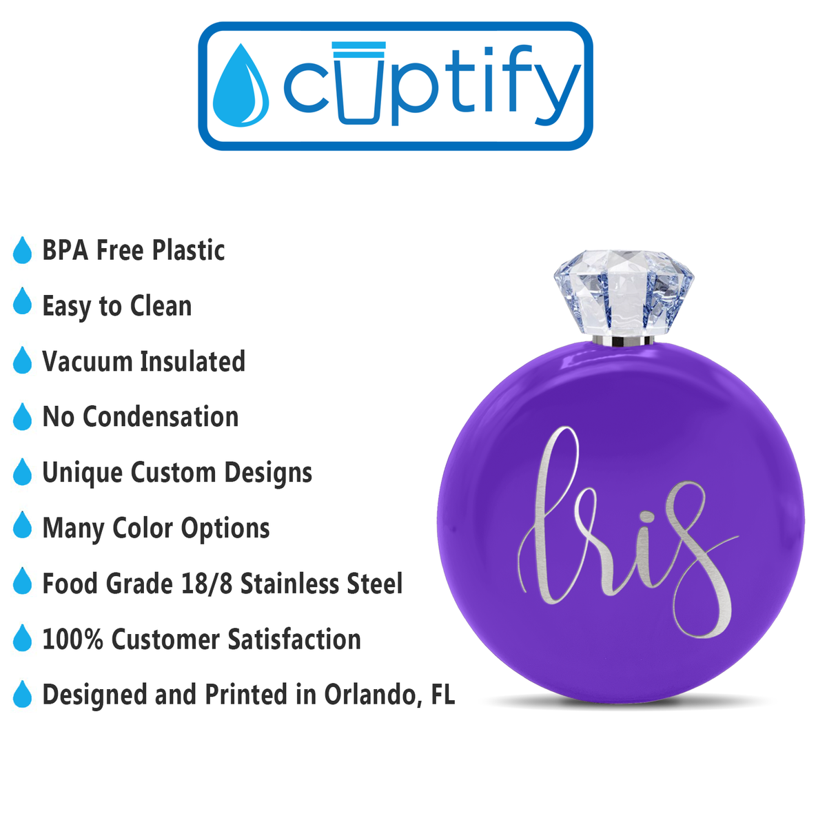 Personalized Purple Gloss 5oz Jewel Liquor Flask