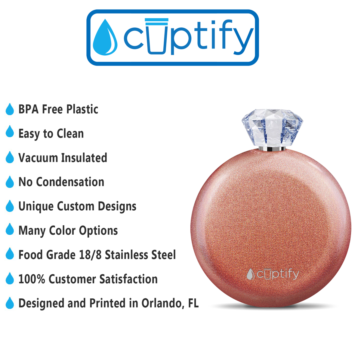 Rose Gold Glitter 5oz Jewel Liquor Flask