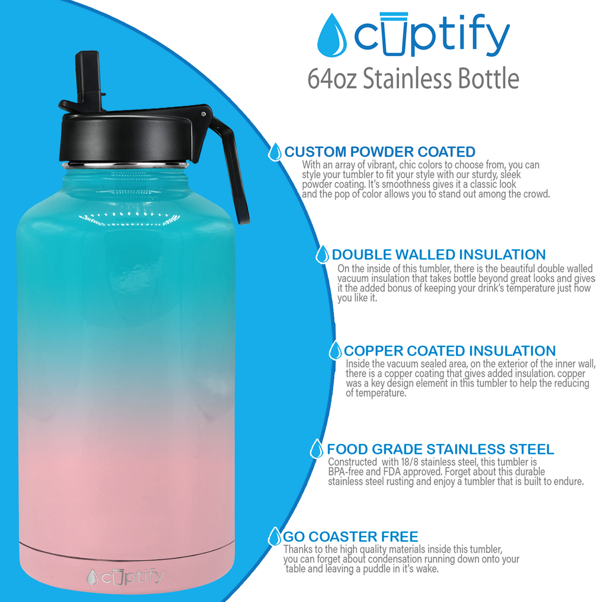 Cotton Candy Ombre 64oz Wide Mouth Water Bottle