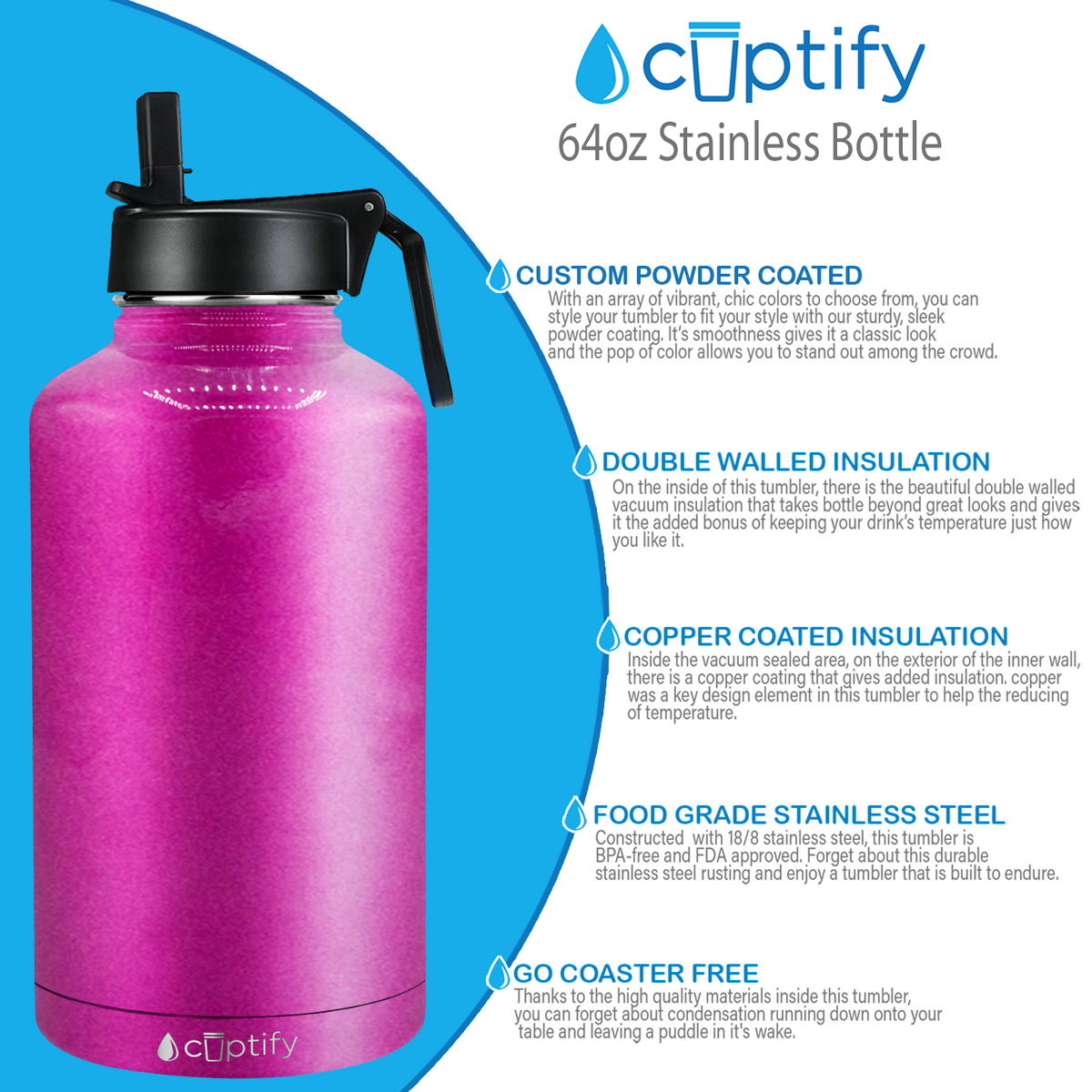 Pink Glitter 64oz Wide Mouth Water Bottle