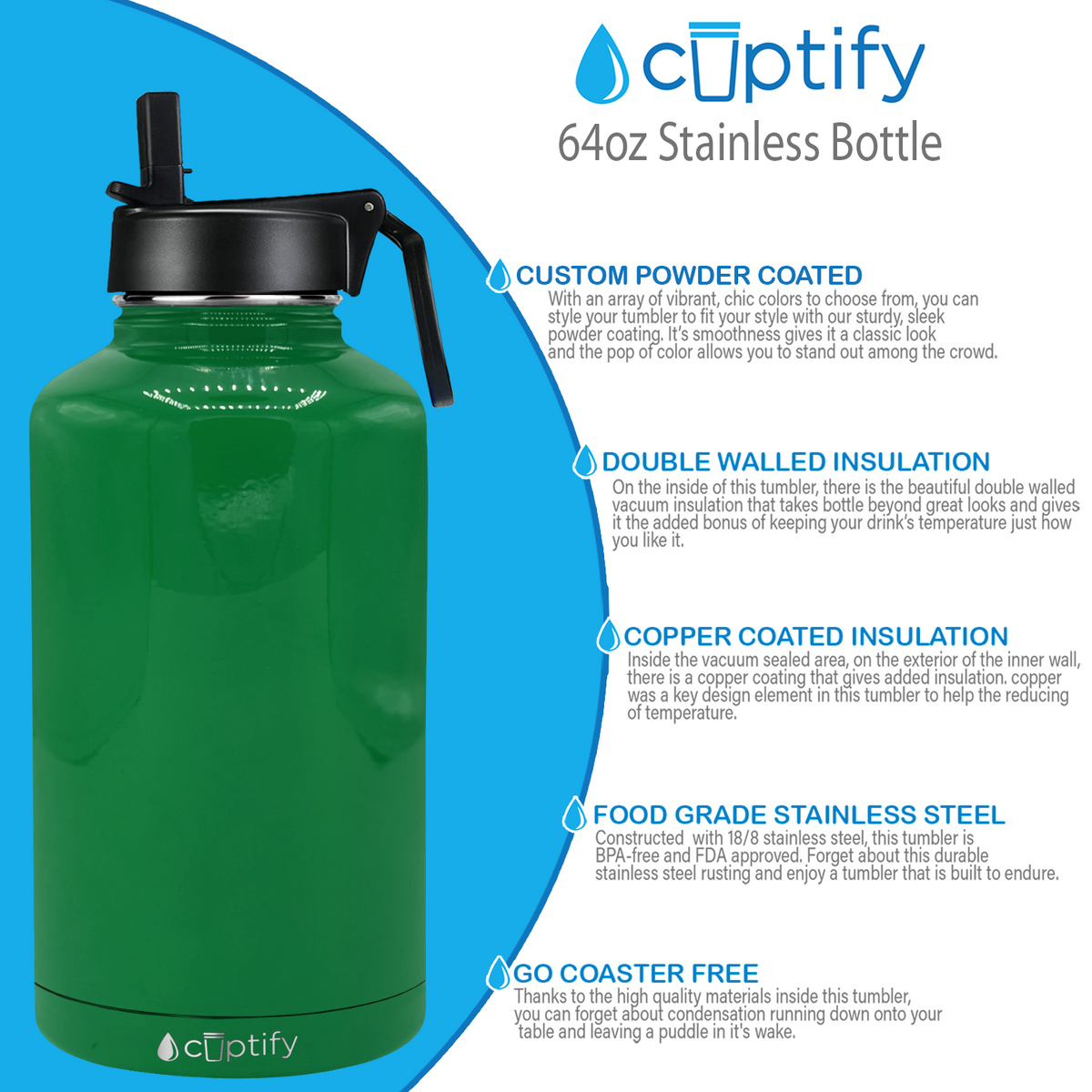 Green Gloss 64oz Wide Mouth Water Bottle