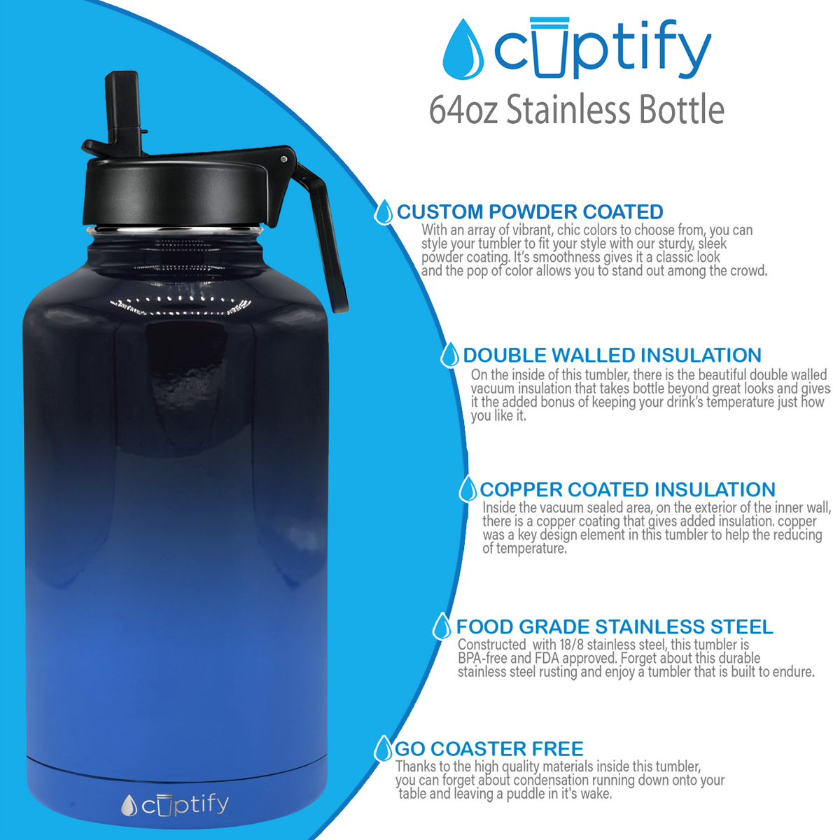 Midnight Sky Ombre 64oz Wide Mouth Water Bottle