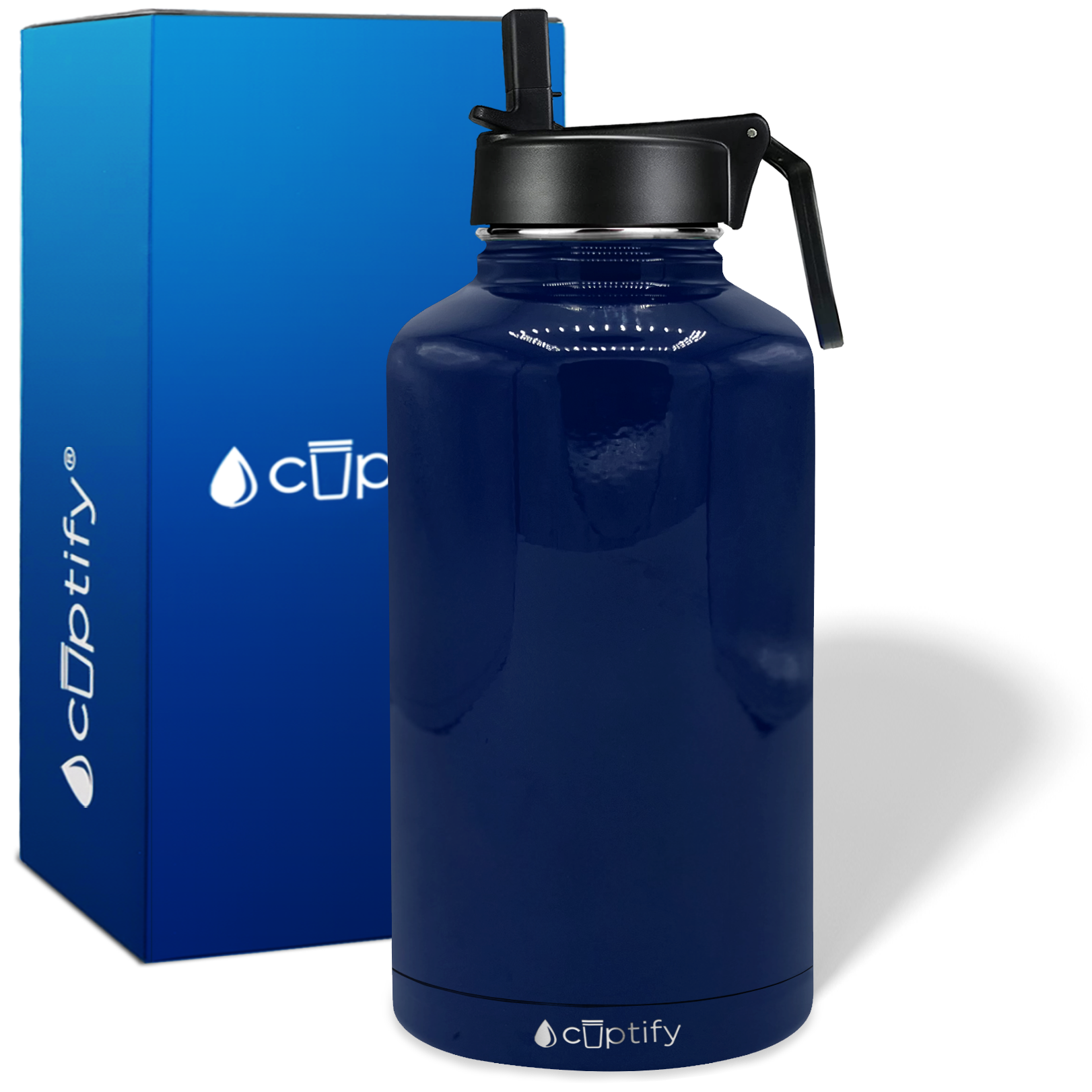 Navy Blue Gloss 64oz Wide Mouth Water Bottle