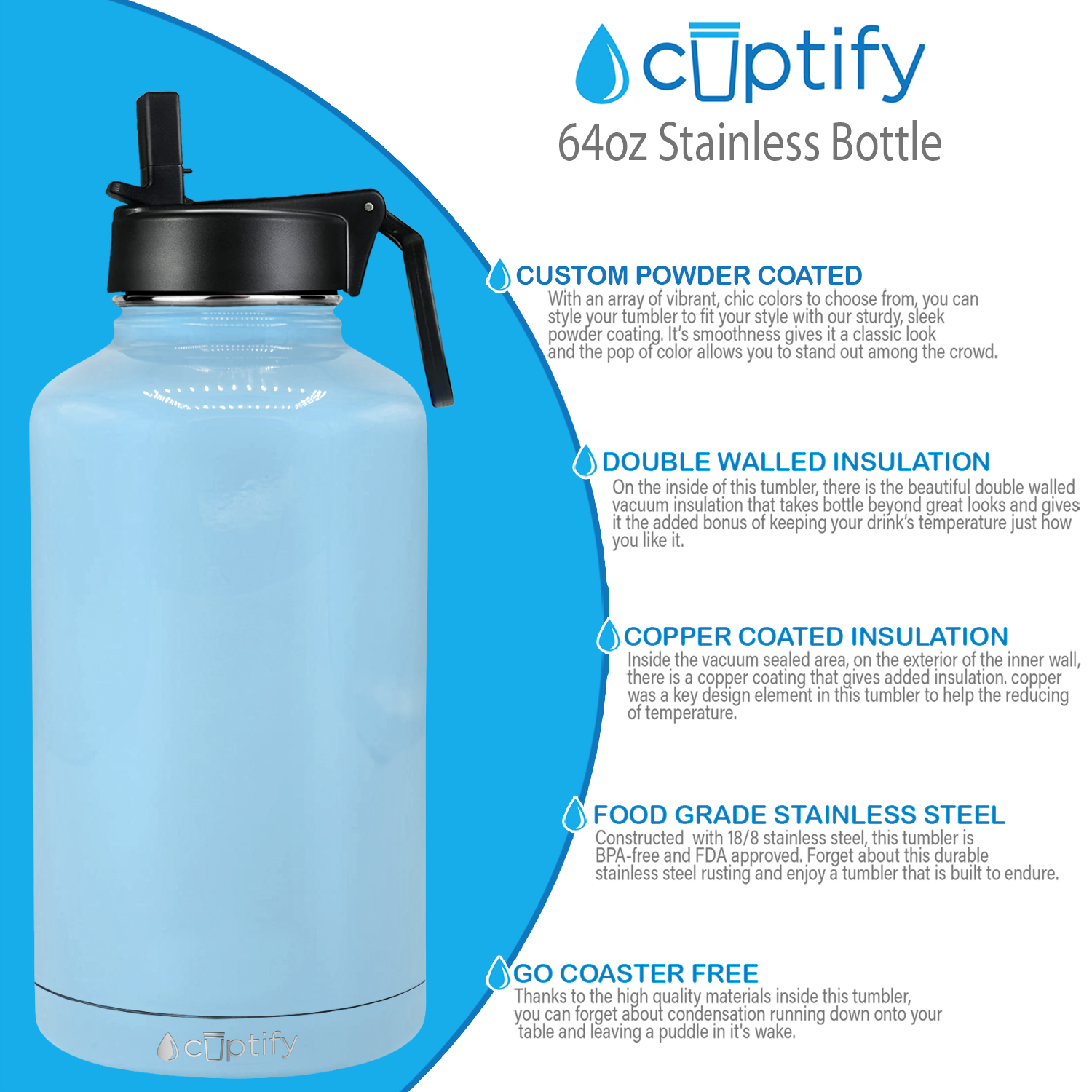 Baby Blue Glitter 12oz Wide Mouth Water Bottle - Cuptify