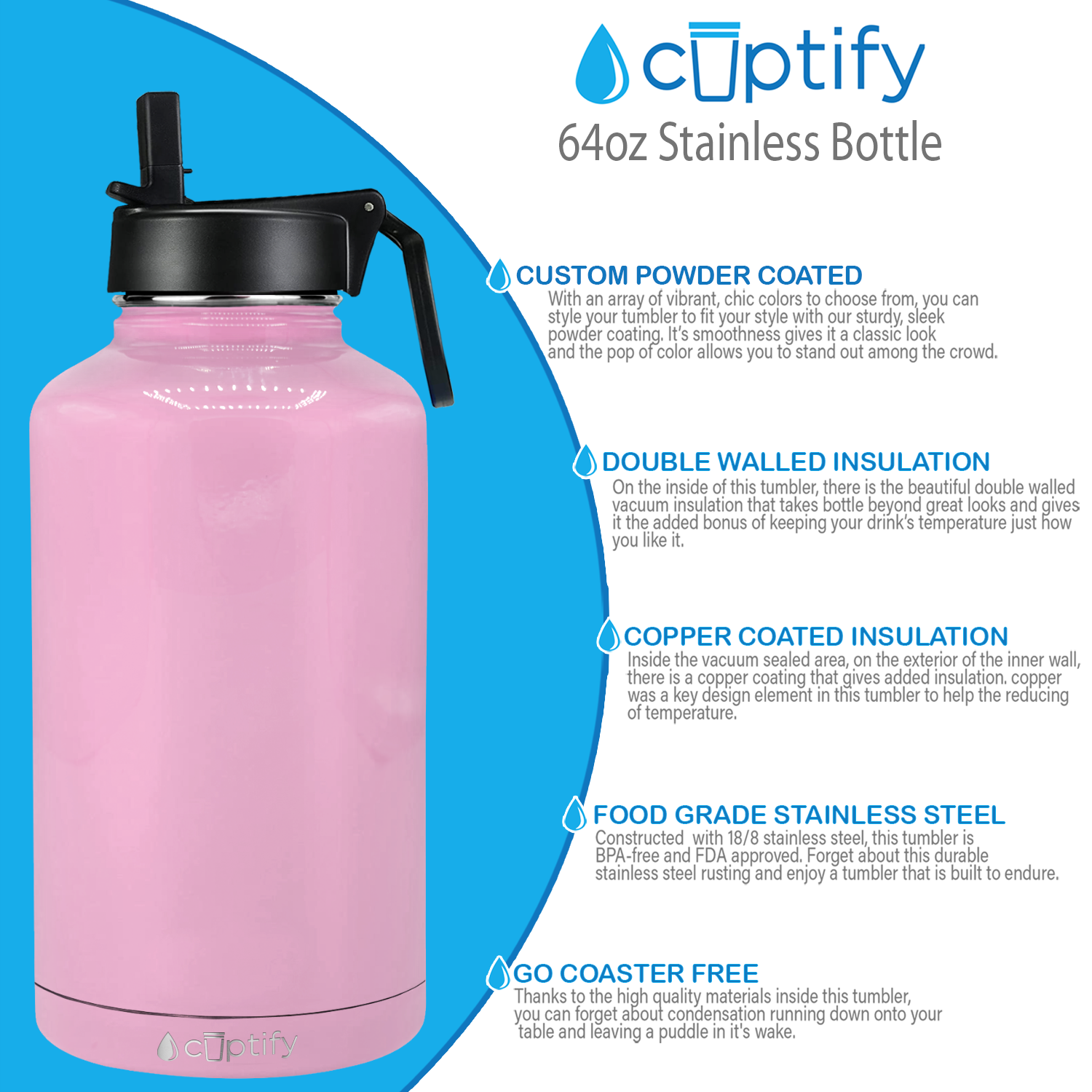 Hot Pink Gloss 24oz Wide Mouth Water Bottle - Cuptify