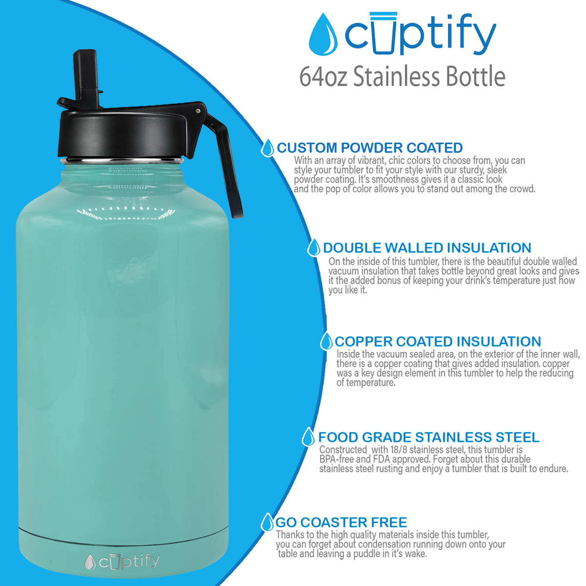 Seafoam Gloss 64oz Wide Mouth Water Bottle