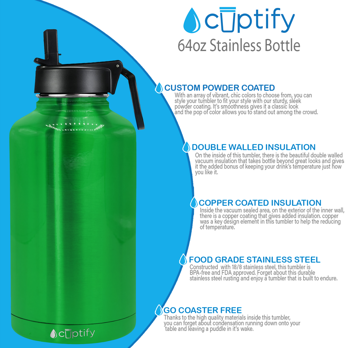 Green Translucent 64oz Wide Mouth Water Bottle