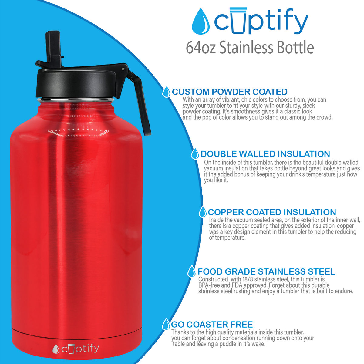 Red Translucent 64oz Wide Mouth Water Bottle