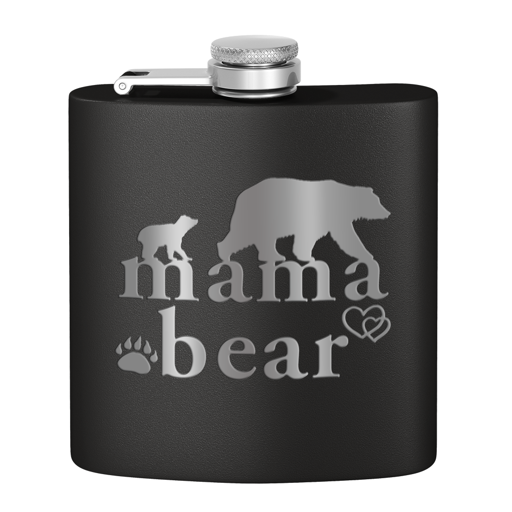 Mama Bear Hearts Laser Engraved 6oz Mom Flask