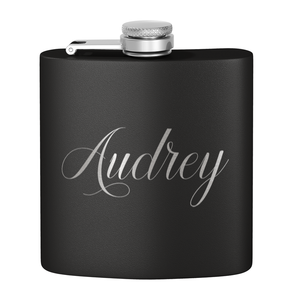 Cuptify Personalized for Women Laser Engraved on Black 6 oz Hip Flask