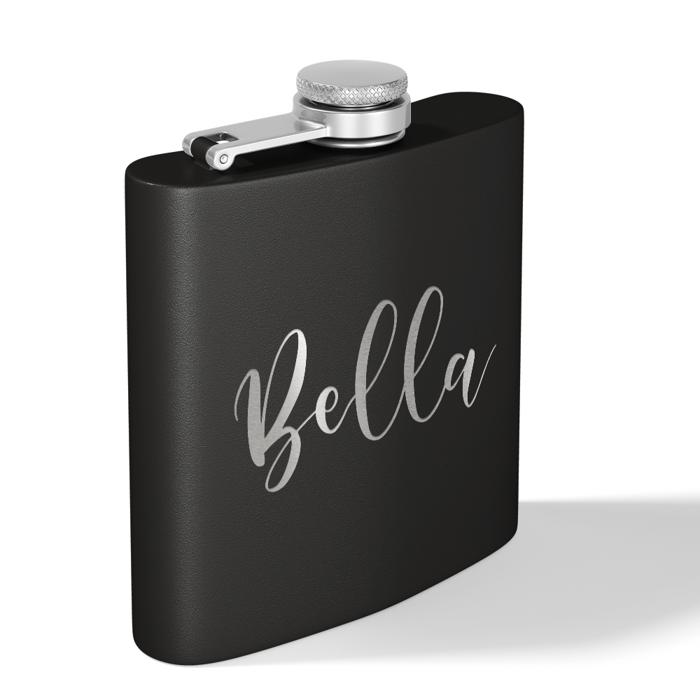 Cuptify Personalized for Women Laser Engraved on Black 6 oz Hip Flask