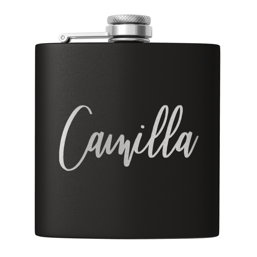 Cuptify Personalized for Women Laser Engraved on Black 6 oz Hip Flask