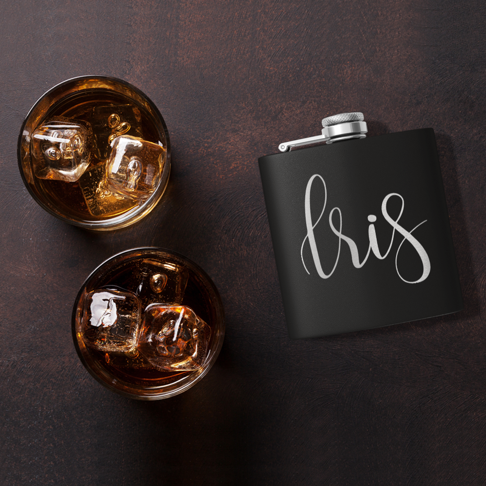 Cuptify Personalized for Women Laser Engraved on Black 6 oz Hip Flask