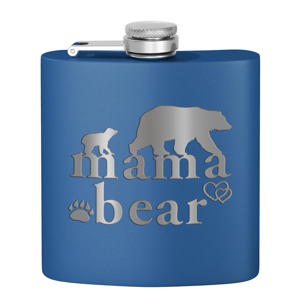 Mama Bear Hearts Laser Engraved 6oz Mom Flask