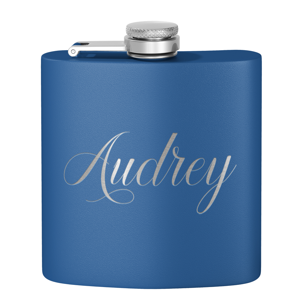 Cuptify Personalized for Women Laser Engraved on Blue 6 oz Hip Flask