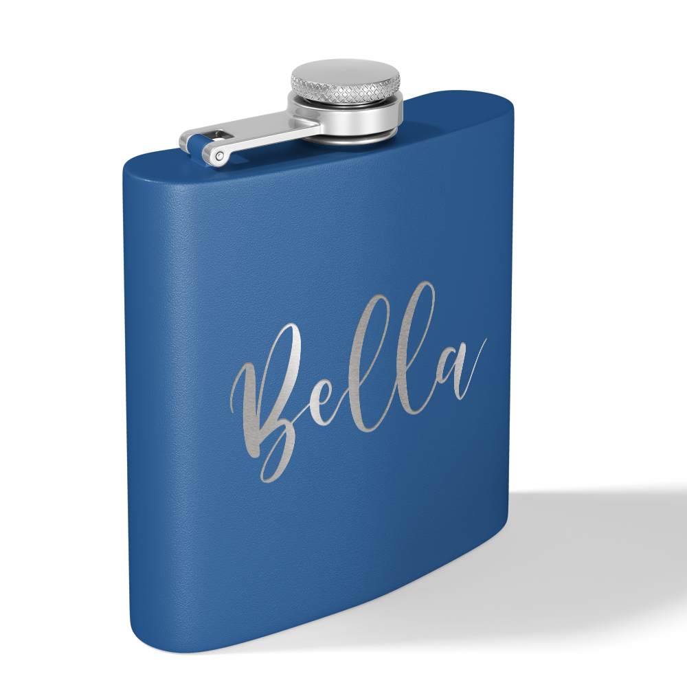 Cuptify Personalized for Women Laser Engraved on Blue 6 oz Hip Flask