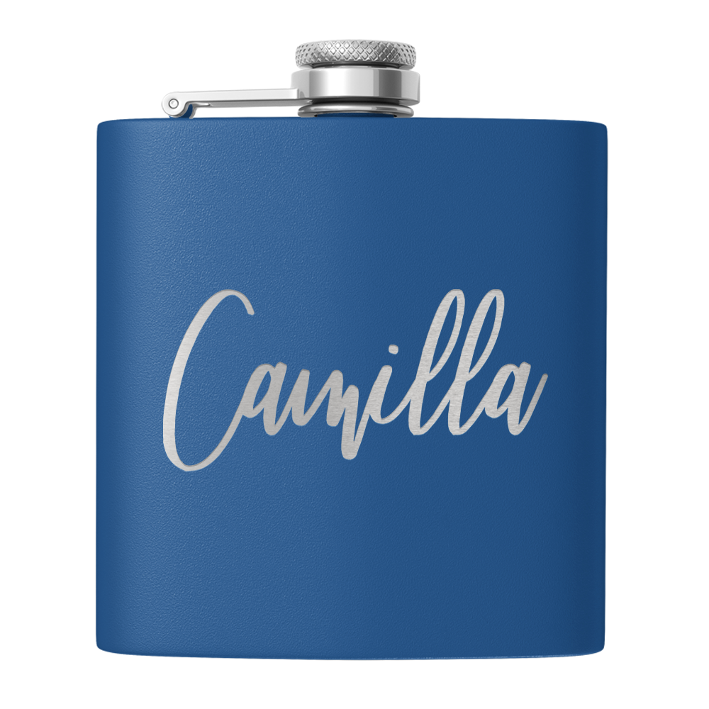 Cuptify Personalized for Women Laser Engraved on Blue 6 oz Hip Flask