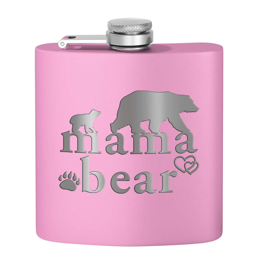 Mama Bear Hearts Laser Engraved 6oz Mom Flask