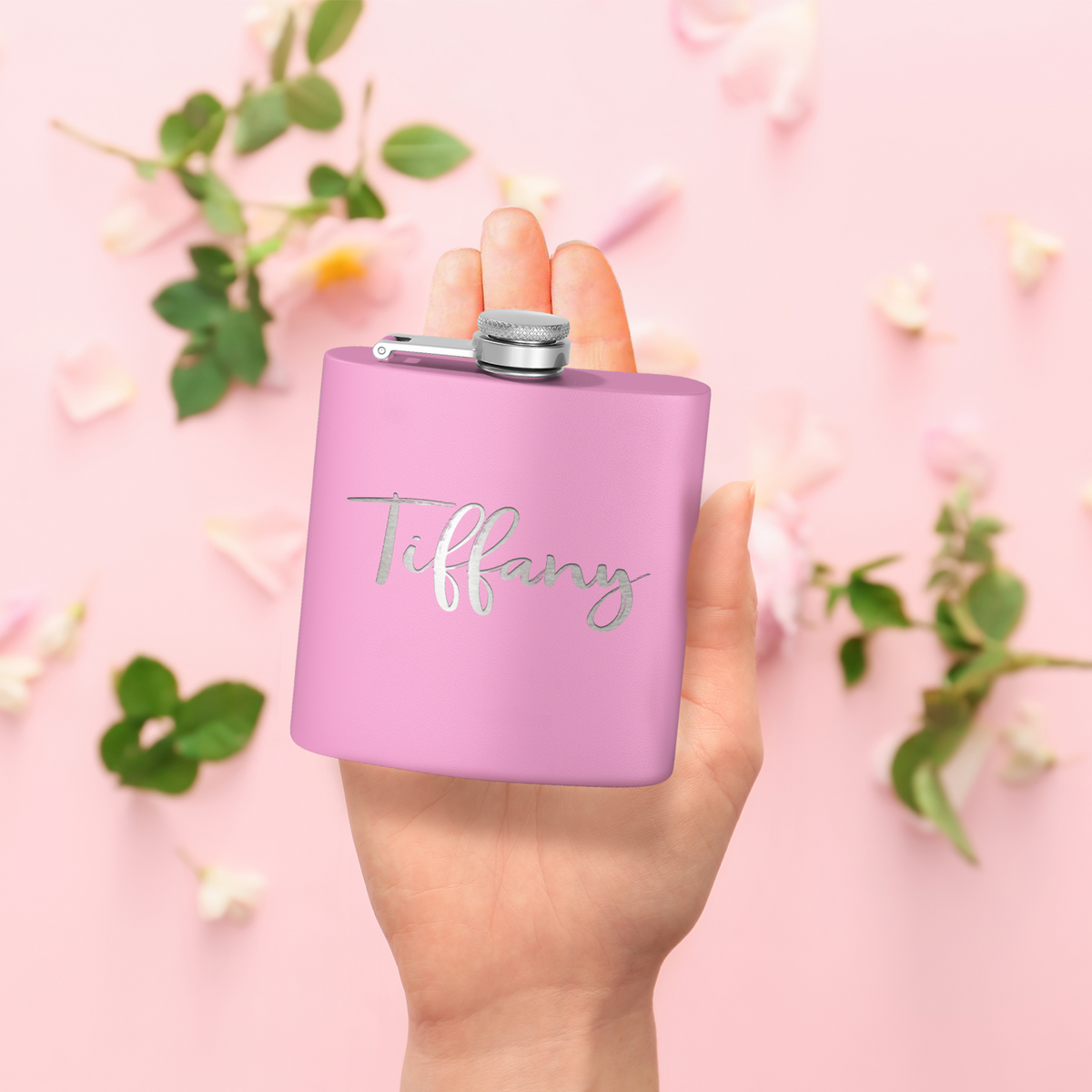Cuptify Personalized for Women Laser Engraved on Blush 6 oz Hip Flask