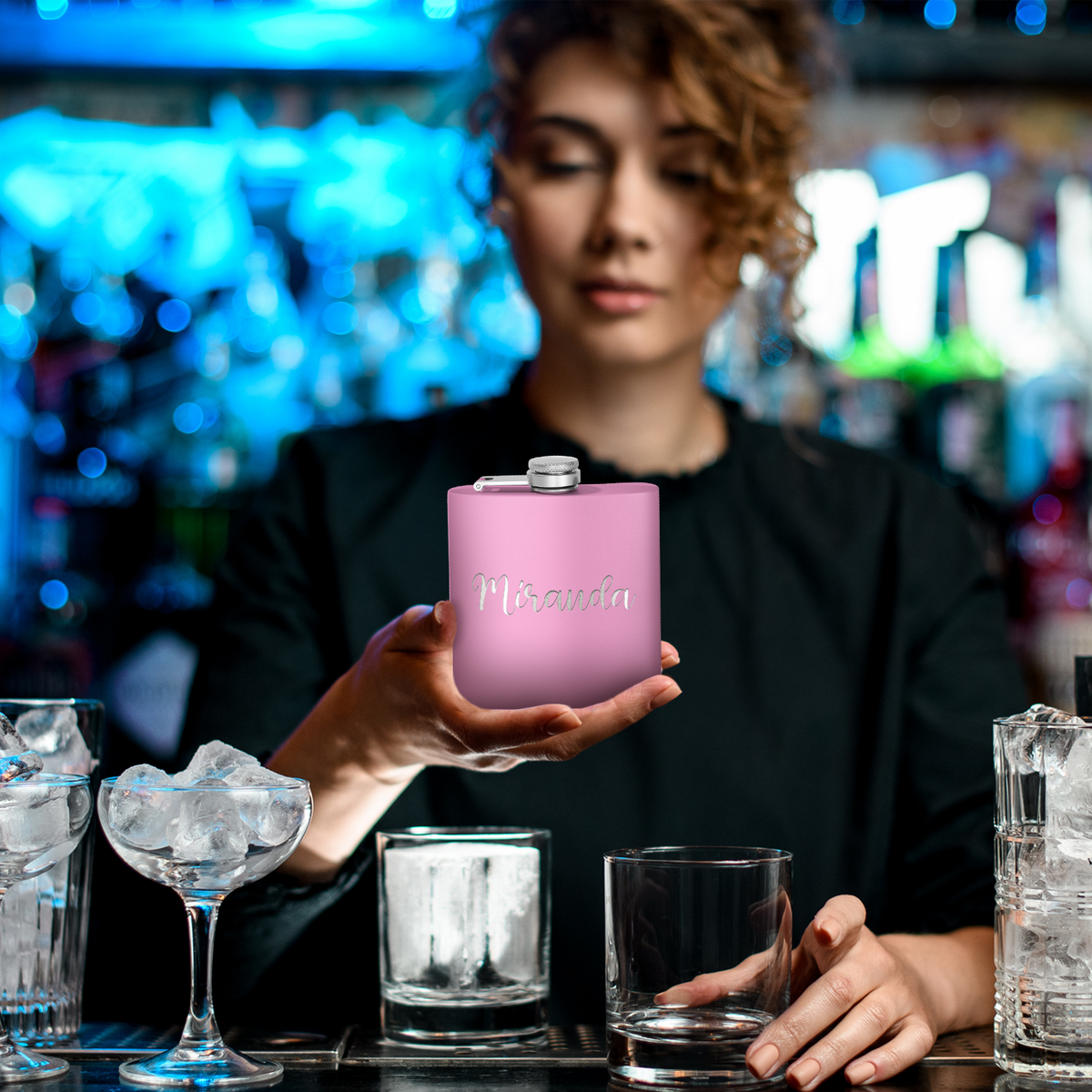 Cuptify Personalized for Women Laser Engraved on Blush 6 oz Hip Flask