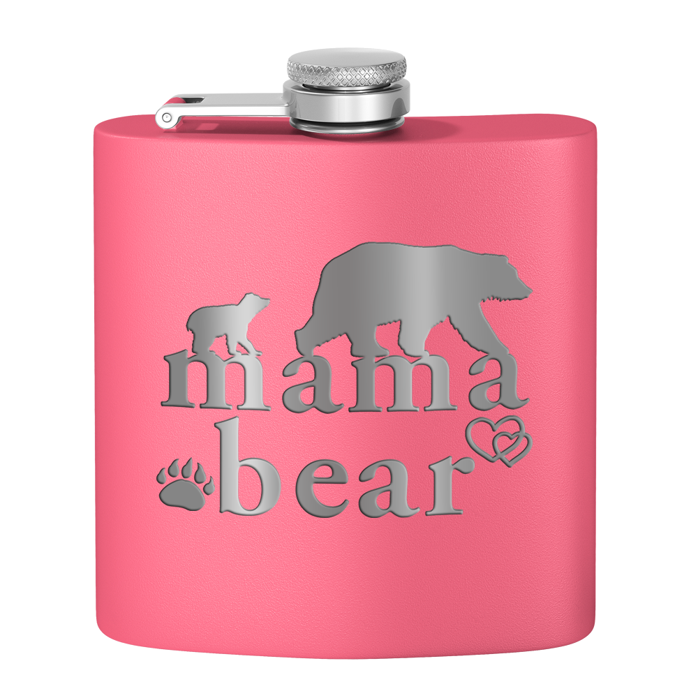 Mama Bear Hearts Laser Engraved 6oz Mom Flask