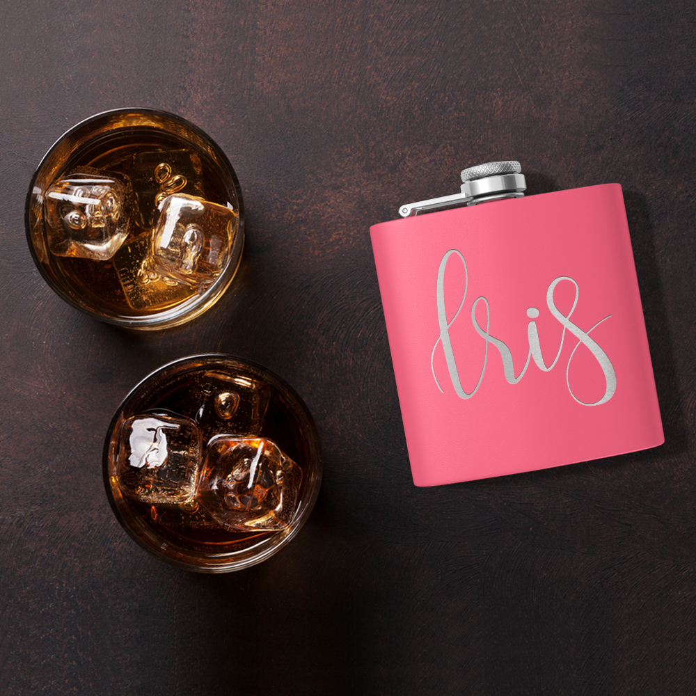 Cuptify Personalized for Women Laser Engraved on Baby Pink 6 oz Hip Flask