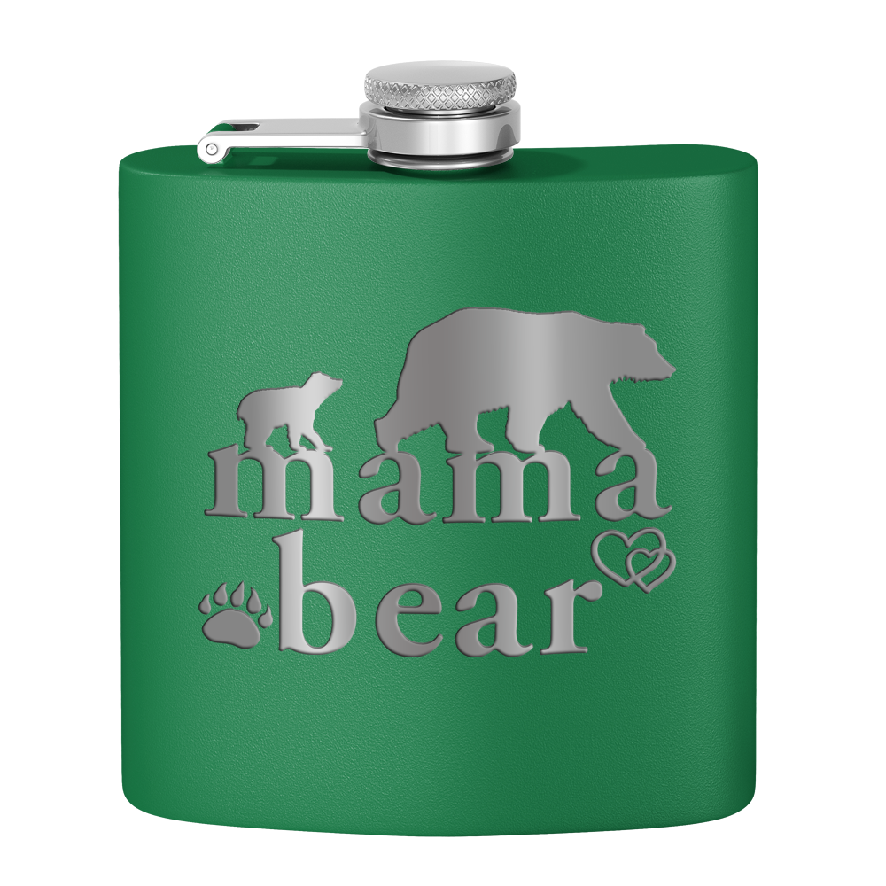 Mama Bear Hearts Laser Engraved 6oz Mom Flask