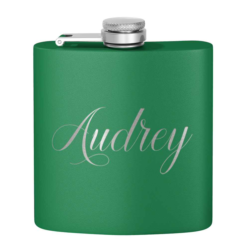 Cuptify Personalized for Women Laser Engraved on Green 6 oz Hip Flask