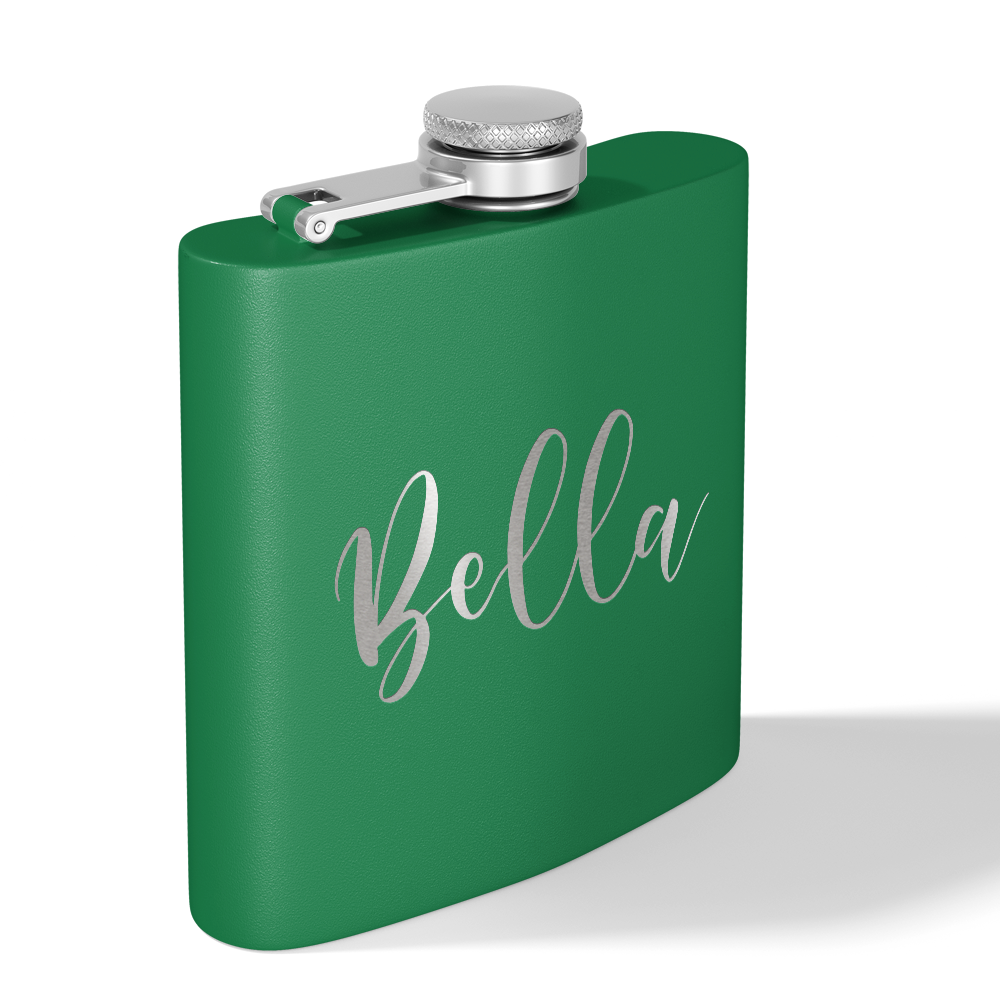 Cuptify Personalized for Women Laser Engraved on Green 6 oz Hip Flask