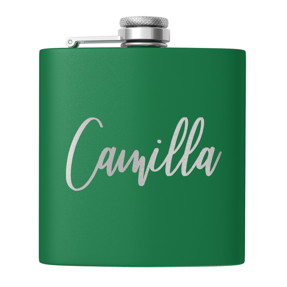 Cuptify Personalized for Women Laser Engraved on Green 6 oz Hip Flask