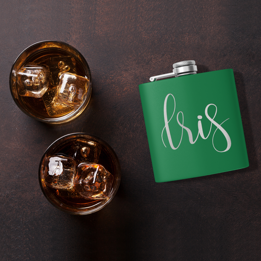 Cuptify Personalized for Women Laser Engraved on Green 6 oz Hip Flask