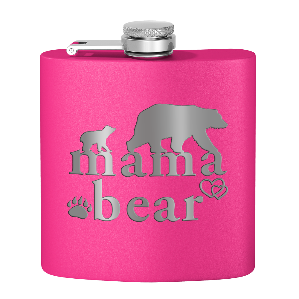 Mama Bear Hearts Laser Engraved 6oz Mom Flask